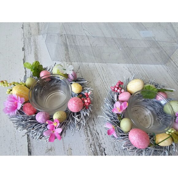 Pier 1 mini egg tea light candle holder wreath white pastel spring decor - Picture 2 of 6